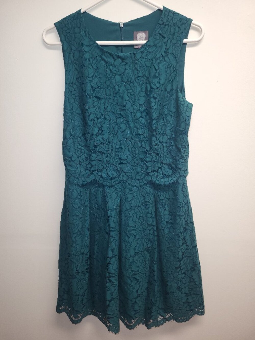 Vince Camuto Emerald Green Lace Fit & Flare Sleeveless Dress Size 8